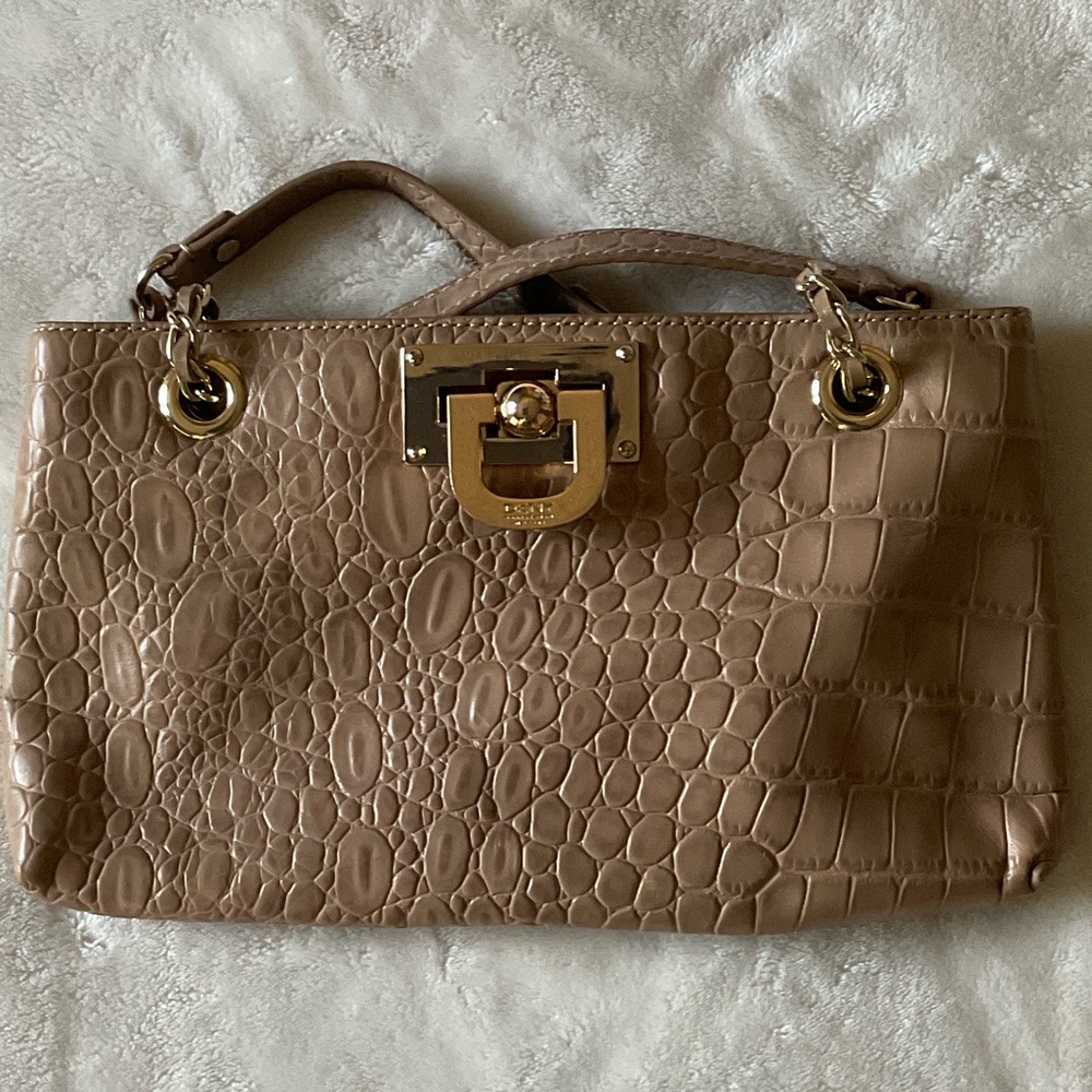 DKNY Tan Crocodile-Embossed Shoulder Bag
